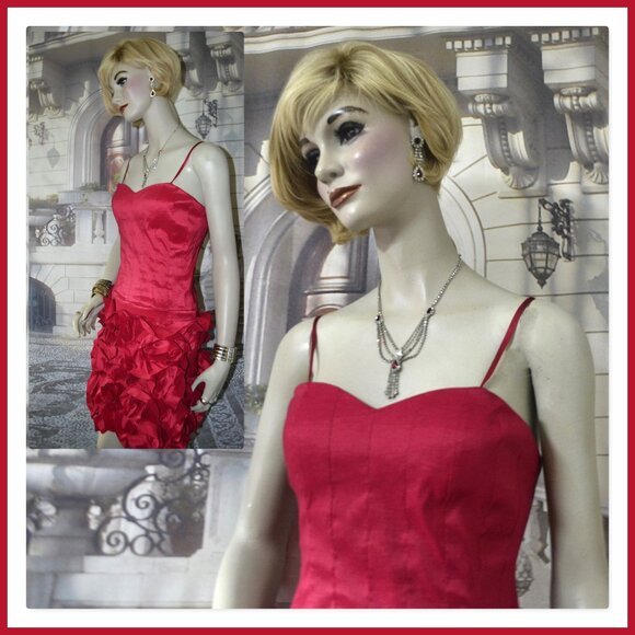 Max and Cleo Dress Size 6 to 8 Red Dressy Cocktail Evening Ruffled 36-inch Chest - Picture 1 of 9